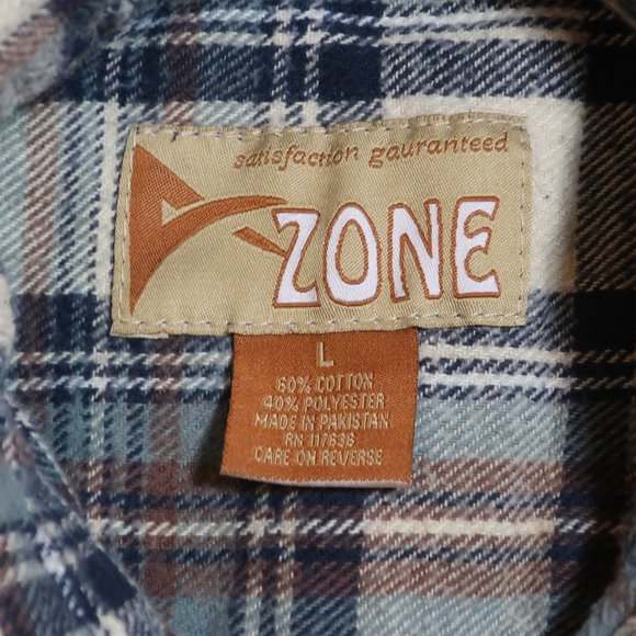 A Zone. Men's Large. Flannel. Tan w/ Blue. - Picture 4 of 4